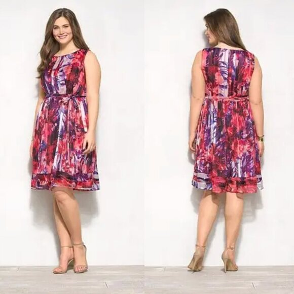 Luxe by Carmen Marc Valvo Red Plus Size Floral Abstract Dress, Size 22W - Picture 1 of 9